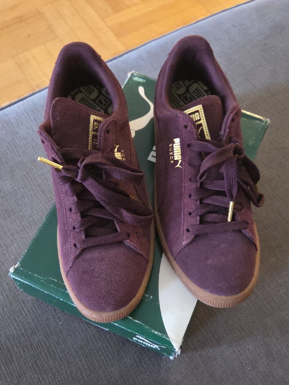 Puma Suede Low-Top Sneakers in Plum with Gum Soles